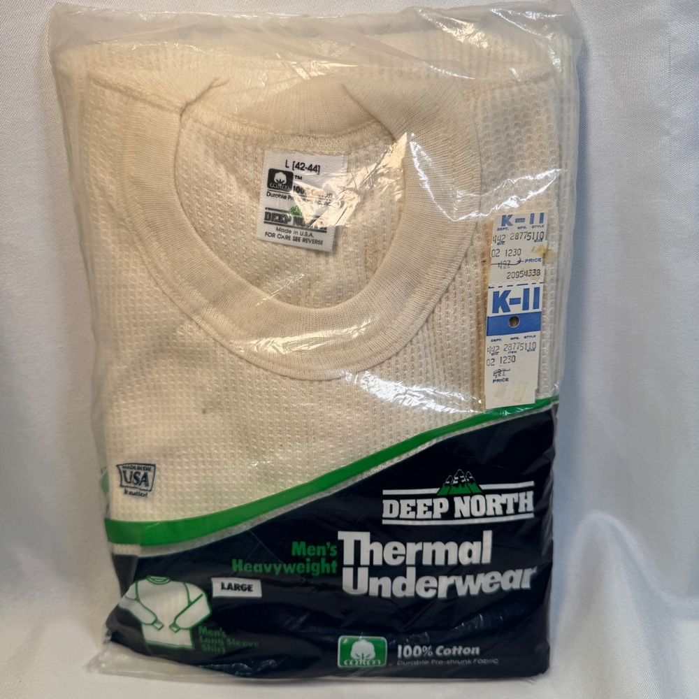 Vintage Deep North Mens Heavyweight Thermal Underwear Shirt L 42-44 Waffle USA